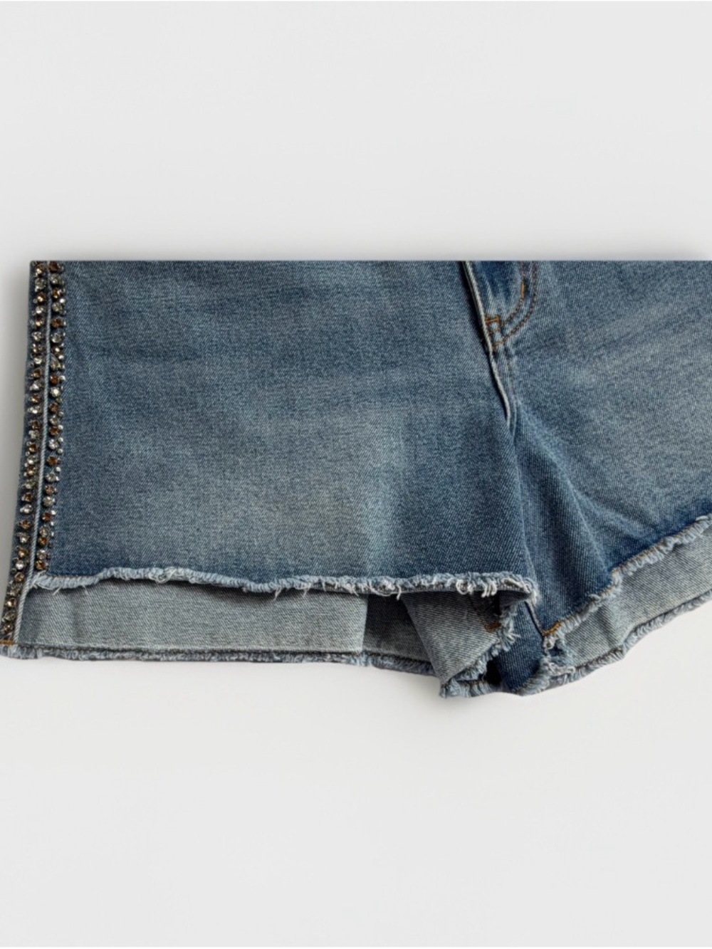 Rhinestone Side Stripe High Rise Distressed Denim Shorts 10 Festival Cowgirl - Picture 5 of 12